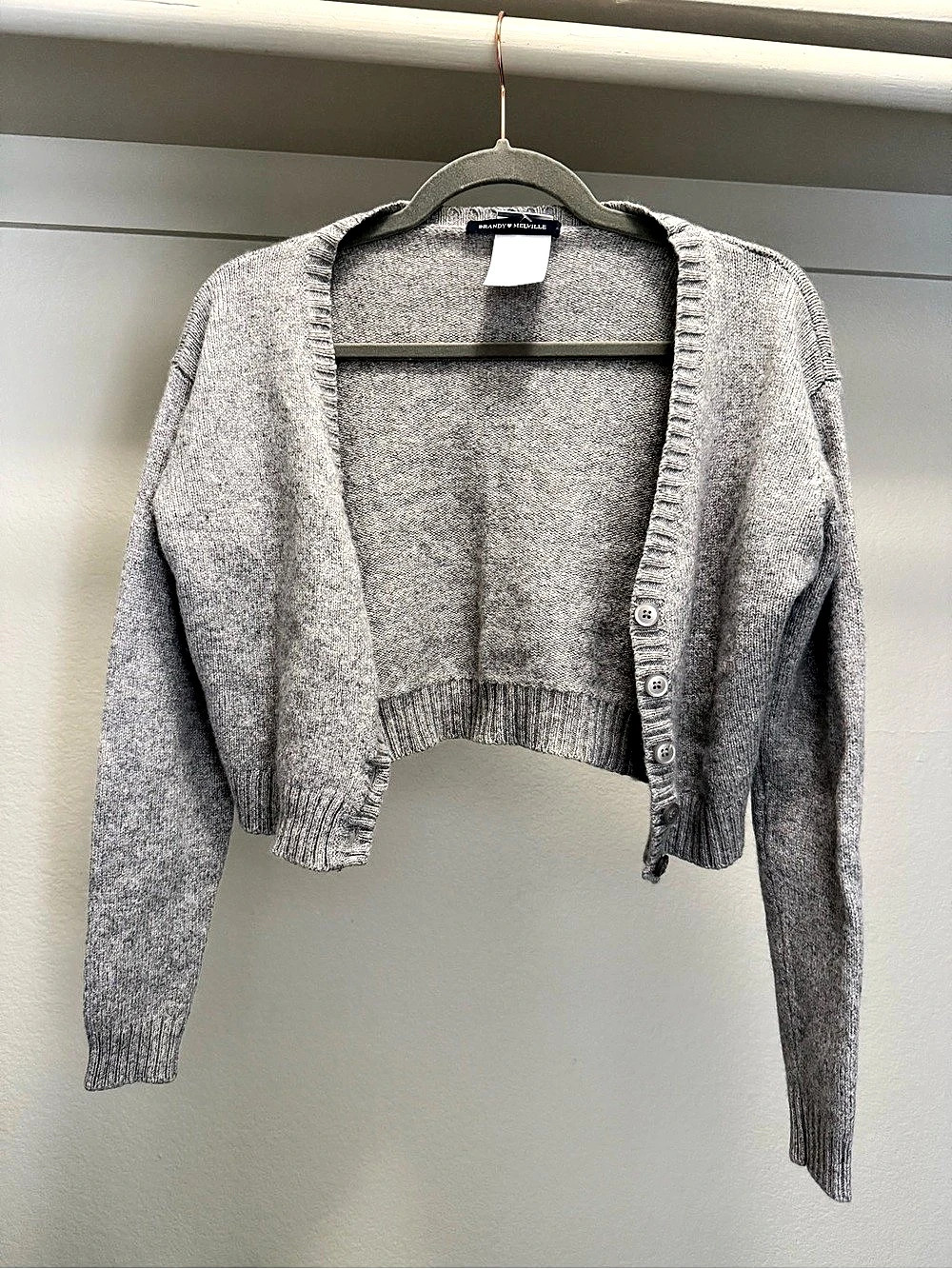 Brandy Melville Wool Cashmere Blend Cropped V-Neck Button Cardigan Gray Cardigan